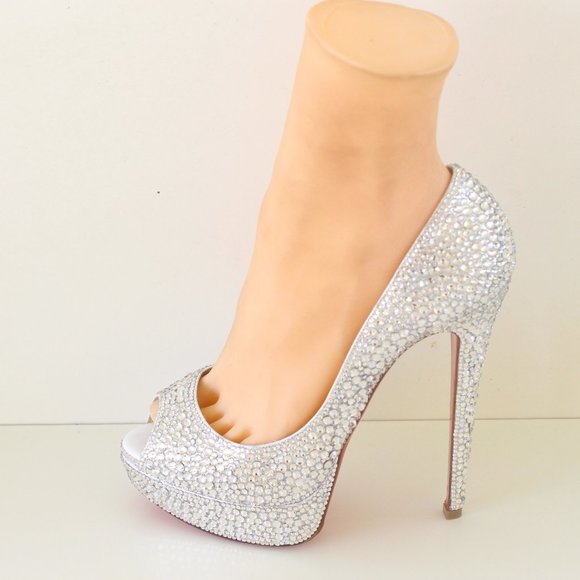 Christian Louboutin White Lady Peep Swarovski Crystal Custom Pumps - Picture 8 of 11